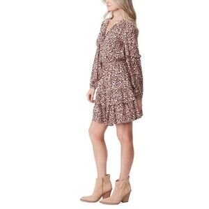 Jessica Simpson Women's Boho Reina Leopard-Print Ruffled Tiered Dress Gardenia S